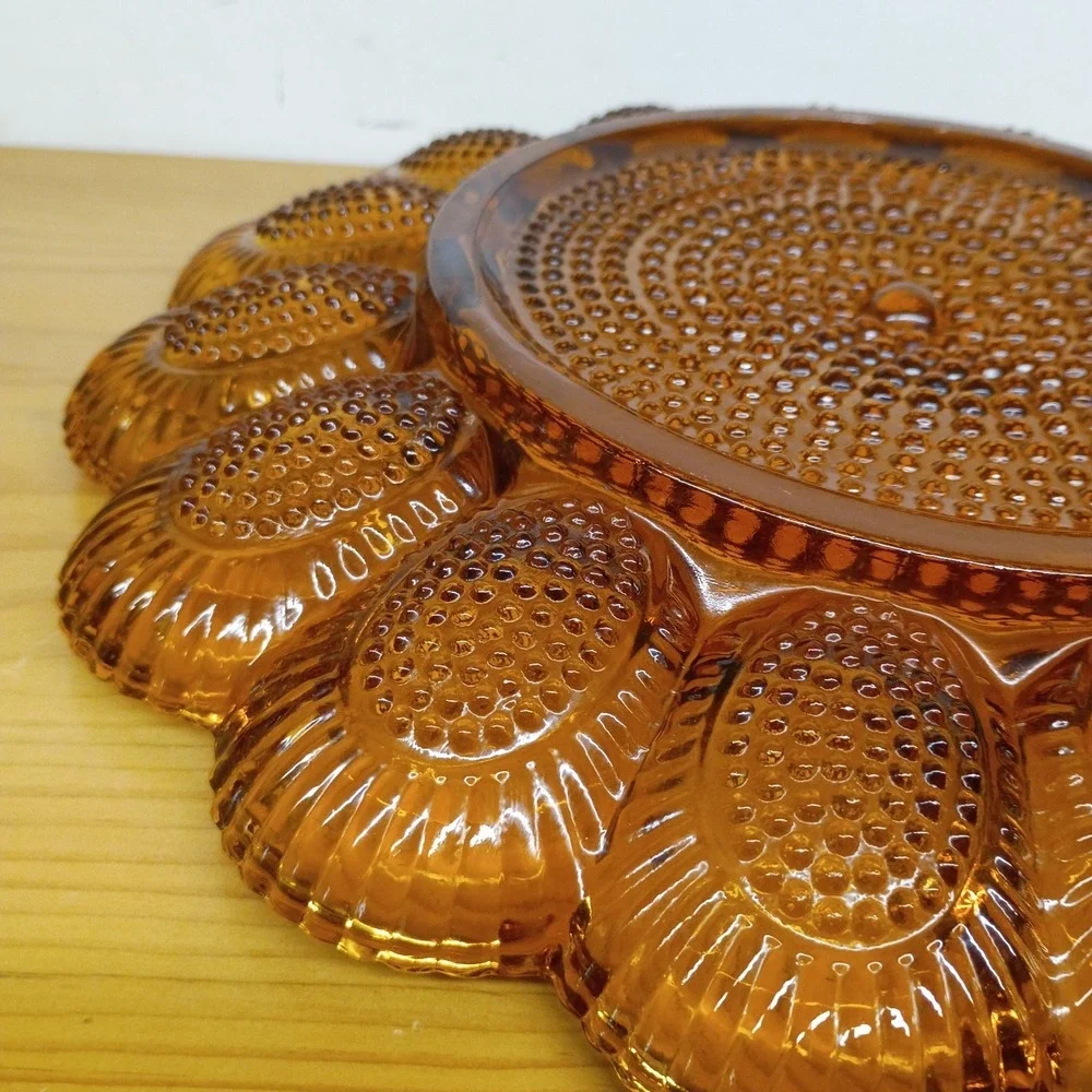 Indiana Glass Deviled Egg Plate Vintage Amber Hobnail 11